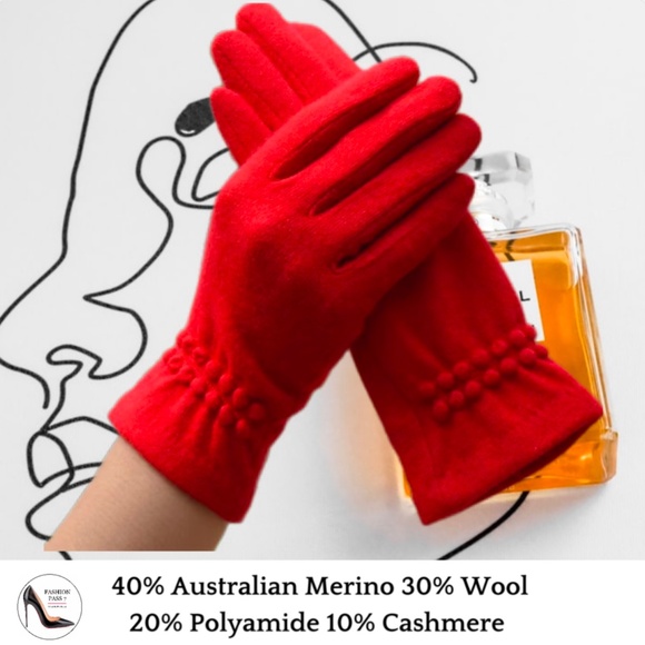 Luxury Cashmere Merino Wool Gloves Classic Red Driving Winter Warm Cozy Gloves - Picture 3 of 5